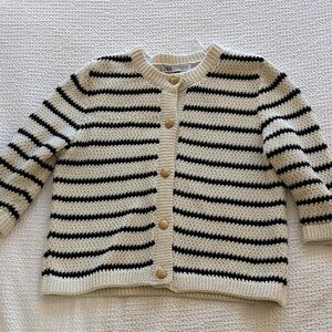 Zara Black and Cream Striped Cardigan